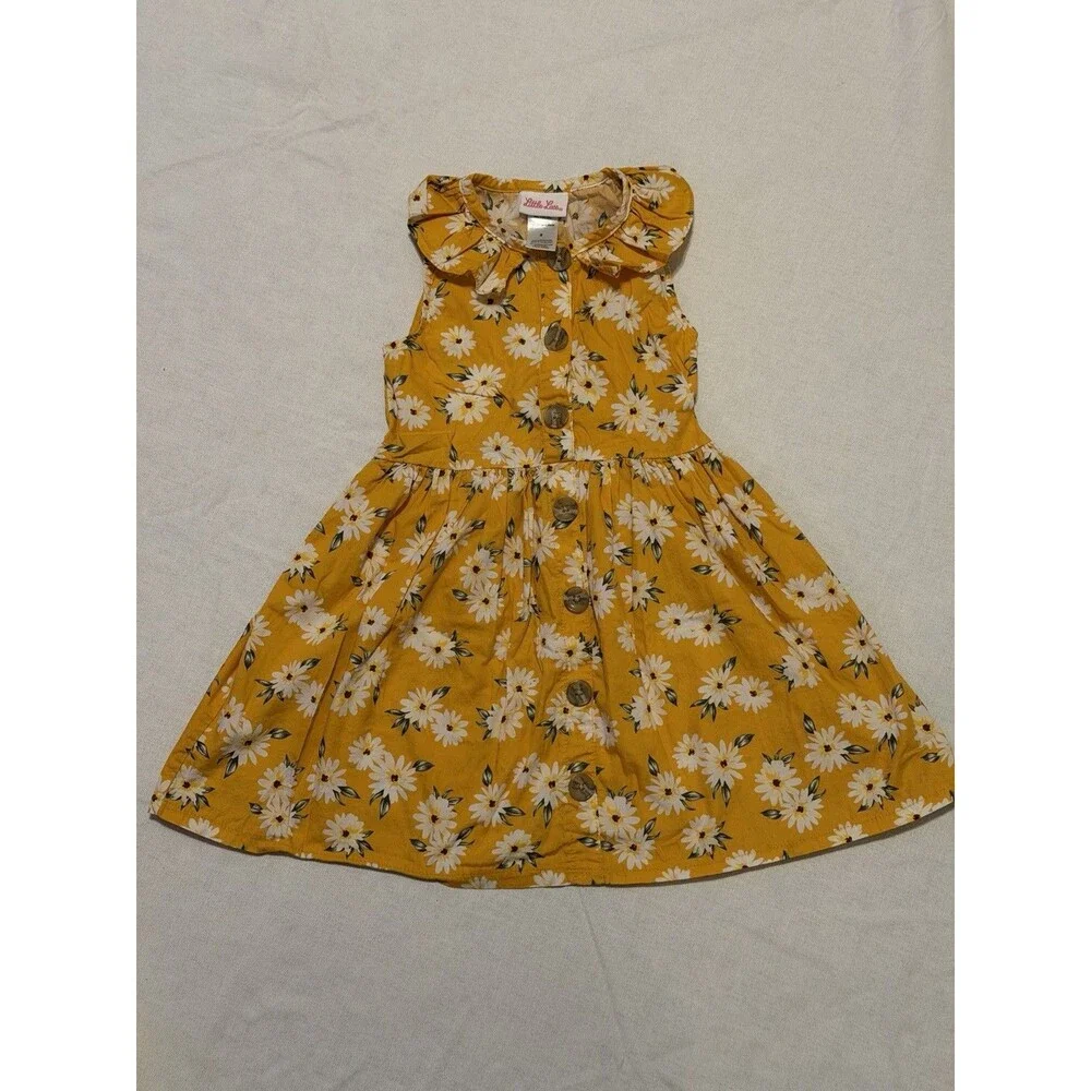Insta Girl & Little Lass Girls 2pc Yellow Floral Dress + Tee Set Size 6 S 7/8